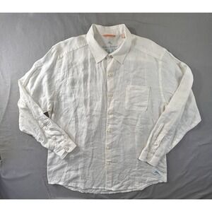 Tommy Bahama Long Sleeve White Linen Shirt Men's Large Beach Vacation